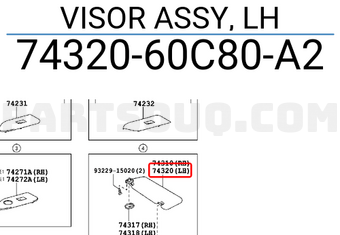 Toyota 7432060C80A2 VISOR ASSY, LH