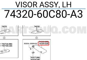 Toyota 7432060C80A3 VISOR ASSY, LH