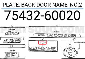 PLATE, BACK DOOR NAME, NO.2 7543260010 | Toyota Parts | PartSouq