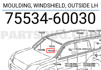 75534-60031 Toyota Moulding windshield New Genuine OEM outside lh 7553460031 