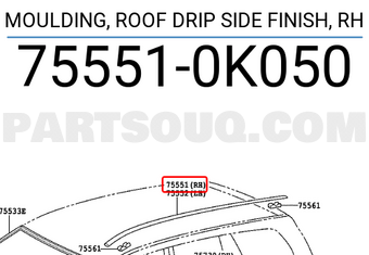 Toyota 755510K050 MOULDING, ROOF DRIP SIDE FINISH, RH