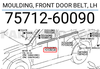 Toyota 7571260090 MOULDING, FRONT DOOR BELT, LH