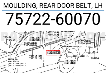 Toyota 7572260070 MOULDING, REAR DOOR BELT, LH