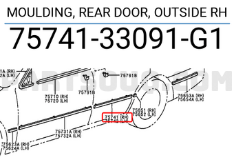 Toyota 7574133091G1 MOULDING, REAR DOOR, OUTSIDE RH