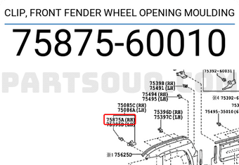 Toyota 7587560010 CLIP, FRONT FENDER WHEEL OPENING MOULDING