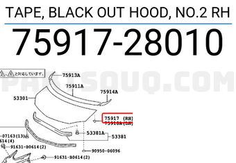 Toyota 7591728010 TAPE, BLACK OUT HOOD, NO.2 RH