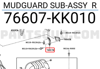 MUDGUARD SUB-ASSY R 76607KK010 | Toyota Parts | PartSouq