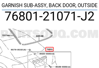 Toyota 7680121071J2 GARNISH SUB-ASSY, BACK DOOR, OUTSIDE