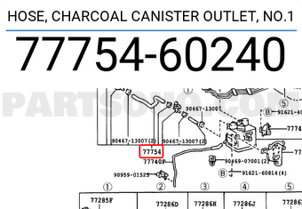 Toyota 7775460240 HOSE, CHARCOAL CANISTER OUTLET, NO.1