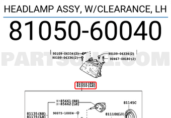 Toyota 8105060040 HEADLAMP ASSY, W/CLEARANCE, LH