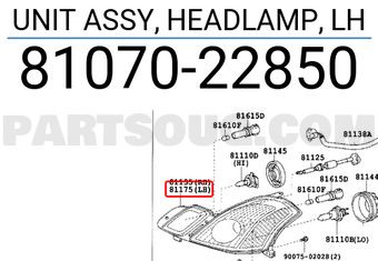 Toyota 8107022850 UNIT ASSY, HEADLAMP, LH
