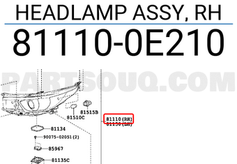Toyota 811100E210 HEADLAMP ASSY, RH