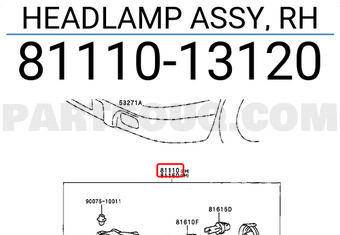 Toyota 8111013120 HEADLAMP ASSY, RH