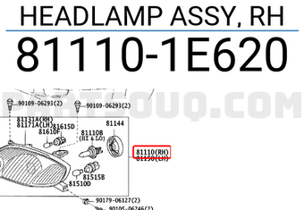 Toyota 811101E620 HEADLAMP ASSY, RH