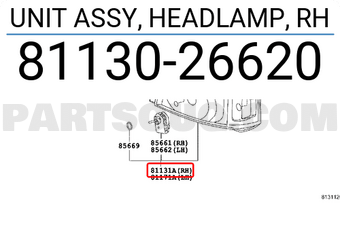 Toyota 8113026620 UNIT ASSY, HEADLAMP, RH