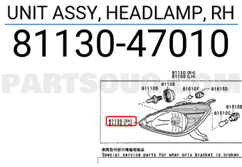 Toyota 8113047010 UNIT ASSY, HEADLAMP, RH