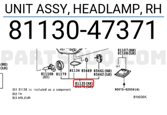 Toyota 8113047371 UNIT ASSY, HEADLAMP, RH