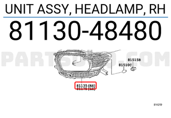 Toyota 8113048480 UNIT ASSY, HEADLAMP, RH