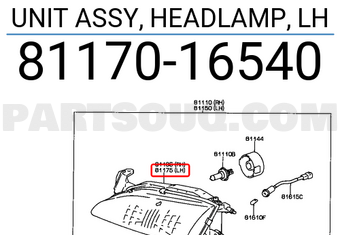 Toyota 8117016540 UNIT ASSY, HEADLAMP, LH