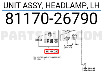 Toyota 8117026790 UNIT ASSY, HEADLAMP, LH