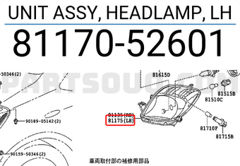 Toyota 8117052601 UNIT ASSY, HEADLAMP, LH