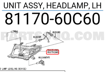 Toyota 8117060C60 UNIT ASSY, HEADLAMP, LH