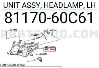 Toyota 8117060C61 UNIT ASSY, HEADLAMP, LH