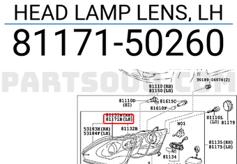 Toyota 8117150260 HEAD LAMP LENS, LH