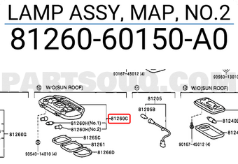 Toyota 8126060150A0 LAMP ASSY, MAP, NO.2