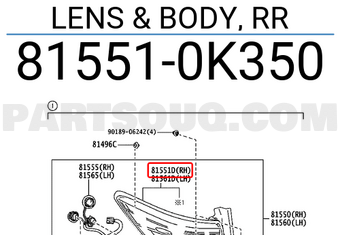 Toyota 815510K350 LENS & BODY, RR