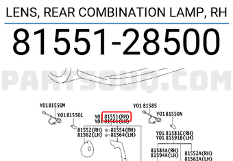 Toyota 8155128500 LENS, REAR COMBINATION LAMP, RH