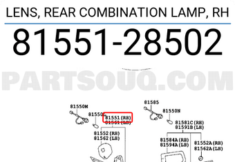 Toyota 8155128502 LENS, REAR COMBINATION LAMP, RH