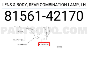 Toyota 8156142170 LENTE Y CARCASA DE LÁMPARA COMBINADA TRASERA IZQUIERDA