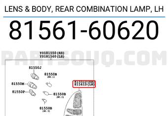 Toyota 8156160620 LENTE Y CARCASA DE LÁMPARA COMBINADA TRASERA IZQUIERDA
