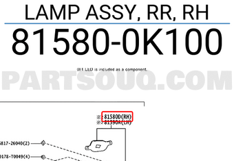 Toyota 815800K100 LAMP ASSY, RR, RH