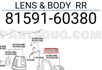 Toyota 8159160380 LENS & BODY RR
