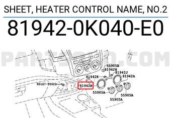 Toyota 81942-42040 Heater Control Name Sheet 