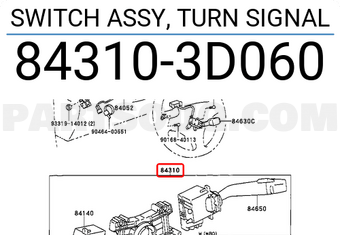Toyota 843103D060 SWITCH ASSY, TURN SIGNAL