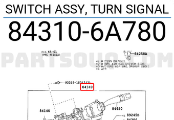 Toyota 843106A780 SWITCH ASSY, TURN SIGNAL