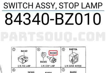 Toyota 84340BZ010 SWITCH ASSY, STOP LAMP