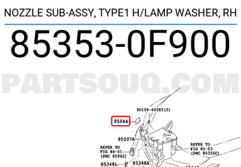 Toyota 853530F900 NOZZLE SUB-ASSY, TYPE1 H/LAMP WASHER, RH