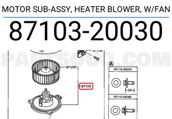 Toyota 8710320030 محرك فرعي ASSY، منفاخ السخان مع مروحة
