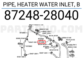 Toyota 8724828040 PIPE, HEATER WATER INLET, B