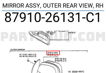 Toyota 8791026131C1 MIRROR ASSY, OUTER REAR VIEW, RH