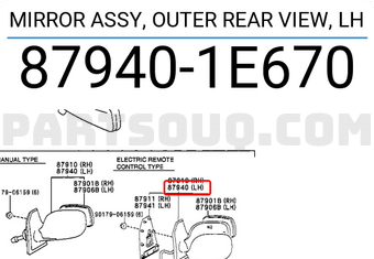 MIRROR ASSY, OUTER REAR VIEW, LH 879401E671 | Toyota Parts | PartSouq