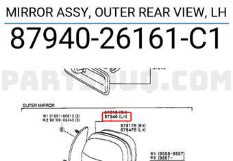 Toyota 8794026161C1 MIRROR ASSY, OUTER REAR VIEW, LH