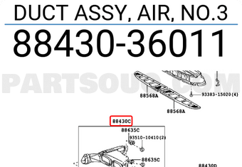 Toyota 8843036011 DUCT ASSY, AIR, NO.3