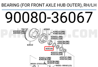 Toyota 9008036067 BEARING (FOR FRONT AXLE HUB OUTER),RH/LH