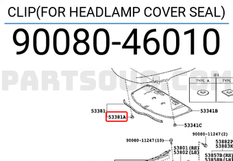 Toyota 9008046010 CLIP(FOR HEADLAMP COVER SEAL)