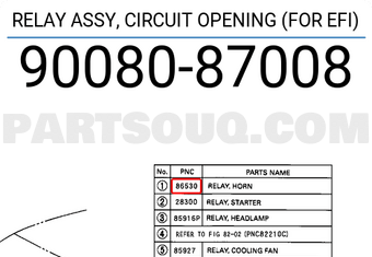 Toyota 9008087008 RELAY ASSY, CIRCUIT OPENING (FOR EFI)